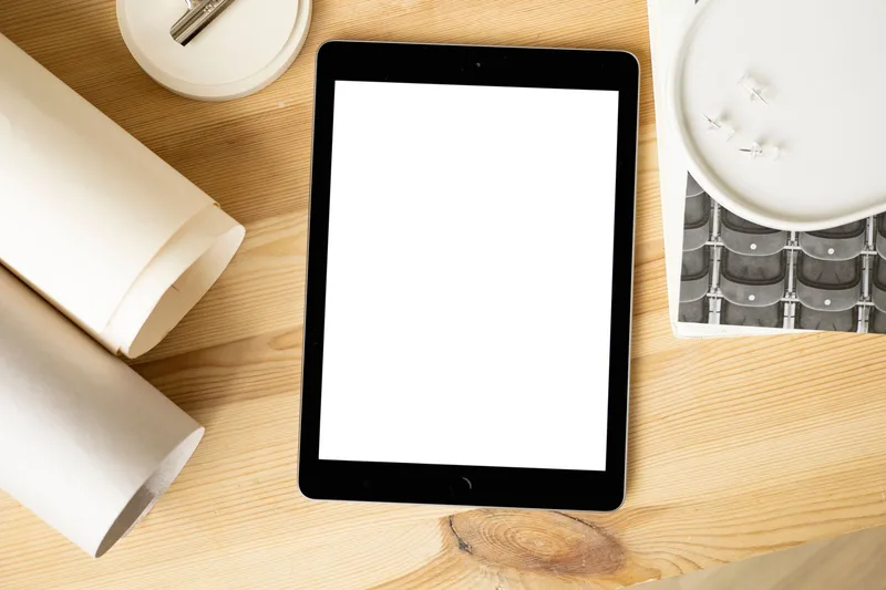 Digital product listing mockup showing a Canva template preview on a device screen